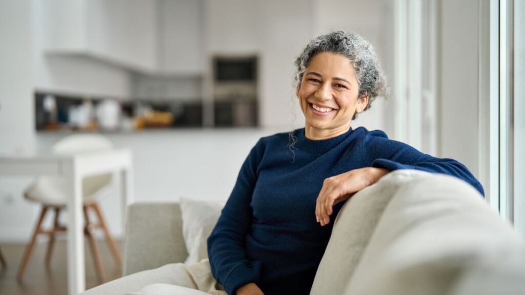Retired senior lounges on new furnishings